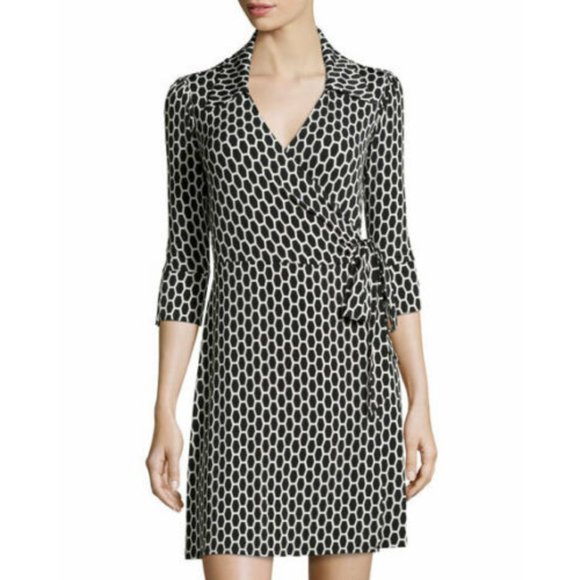 Laundry by Design Dress Wrap Geometric Retro Vintage Stretch Black White M - Picture 1 of 10